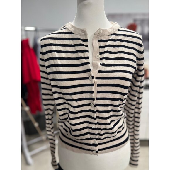 H&M trending womens striped long sleeve button-down cardigan sweater blouse SM - Picture 2 of 4